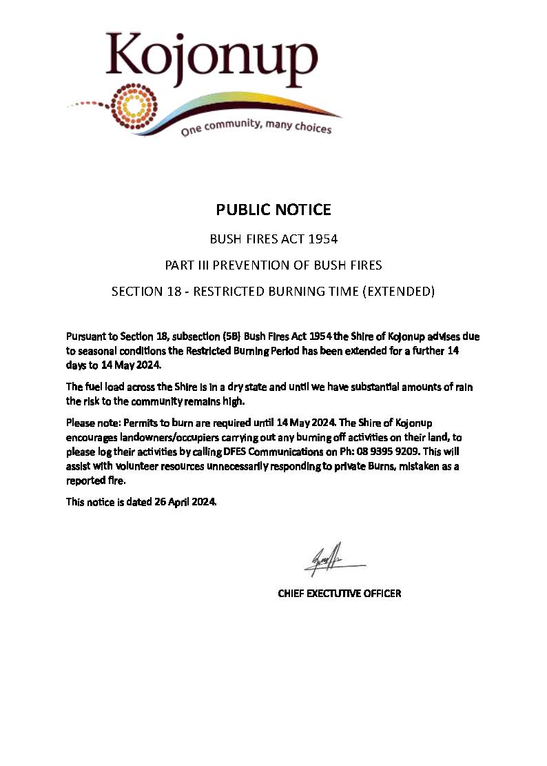 Restricted Burning Period - Extended to 14 May 2024