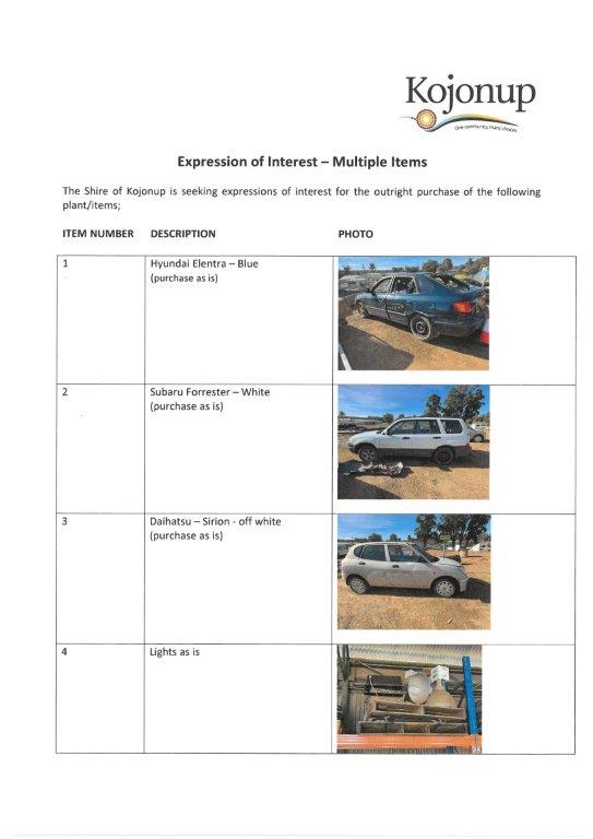 Expression of Interest - Multiple Items