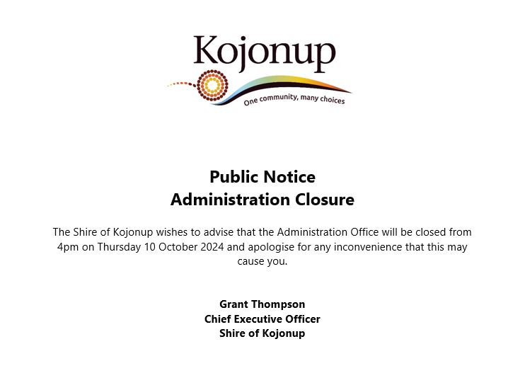 Public Notice - Early closure Thursday 10 October 2024