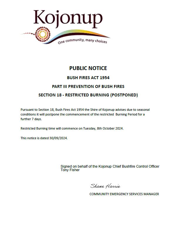 PUBLIC NOTICE BUSH FIRES ACT 1954 PART III PREVENTION OF BUSH FIRES