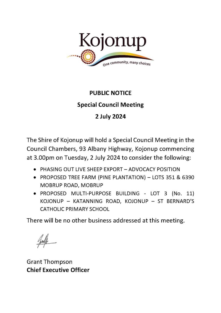 Public Notice - Special Council Meeting - 2 July 2024